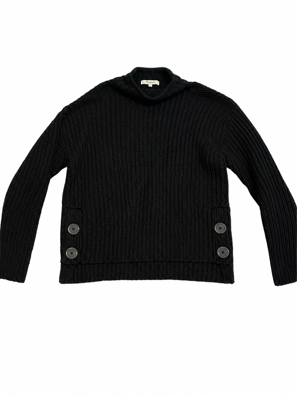 Madewell Black Ribbed Cowl-Neck Sweater with Hip Button Tabs